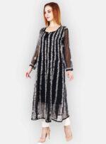 Women’s Lucknow pure georgette Chikankari long length black color with hand embroidery Kurti