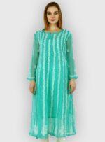 Women’s Lucknow pure georgette Chikankari long length sky blue color with hand embroidery Kurti