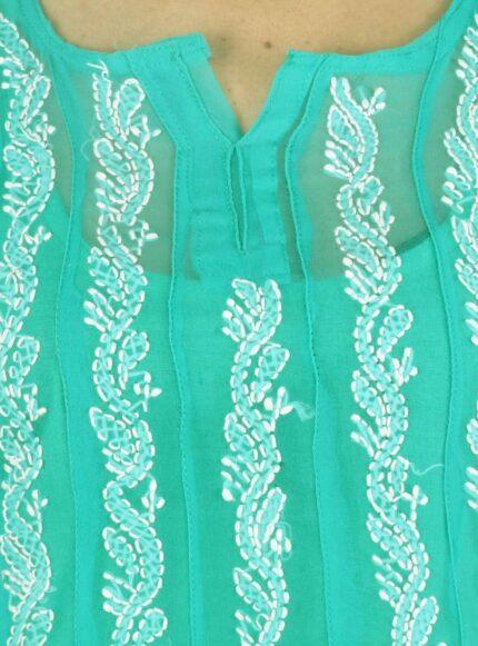 Women’s Lucknow pure georgette Chikankari long length sky blue color with hand embroidery Kurti