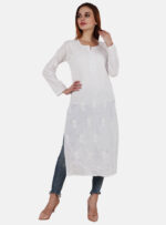 Women’s Lucknow pure cotton Chikankari long length white color with hand embroidery kurta