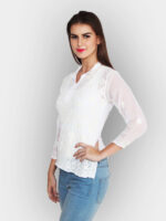 Women's Chikankari Faux Georgette White Pure Cotton Short Shirt Style Kurta