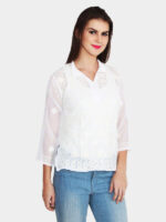 Women's Chikankari Georgette Shirt Style Short Kurta-White