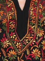 Lakhnawi Chikankari medium length Georgette Kurta Kurti with fine multicolor Hand Embroidery all over on front