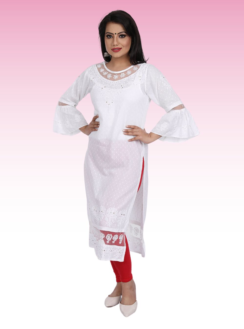 White kurti, pant and chiffon dupatta with heavy embroidery work - Kurti  Fashion
