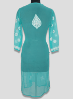 Georgette Long Lenght Kurti With Fine Chikankari Hand Embroidery With Free Matching inner (Turquoise)