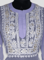 Georgette Long Lenght Kurti With Fine Chikankari Hand Embroidery With Free Matching inner (Purple)