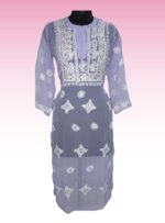 Georgette Long Length Kurti With Fine Chikankari Hand Embroidery With Free Matching inner (Purple)