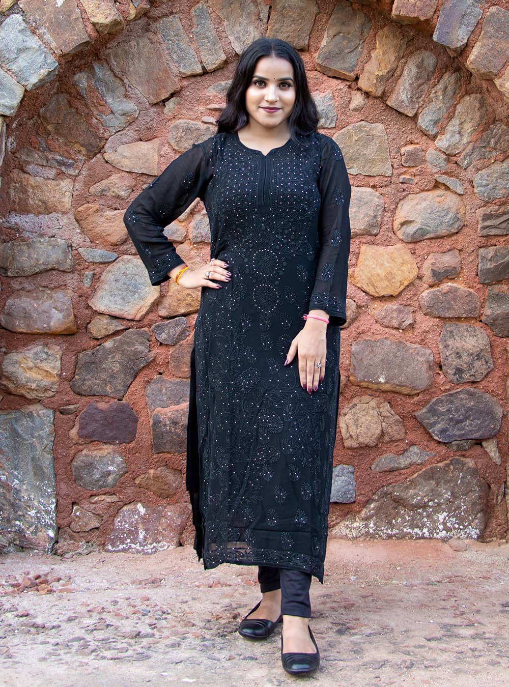 Buy Sparkee Darkee Women Black Embroidered Georgette Mirror Work Lucknowi Chikankari  Kurti (M) Online at Best Prices in India - JioMart.