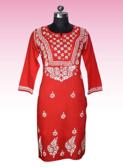 red embroidery kurti