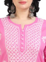 Cotton Chikankari Long Length kurta Pink-Beautiful Embroidery kurti