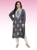 lukhnawi chikankari kurta for women grey color lakhnavi