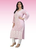 Exquisite Lakhnavi Chikankari: Pink Modal Long Length Kurti