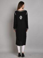 Rayon black long length kurti kurta with fine contrast white colour Lakhnawi chikankari hand embroidery
