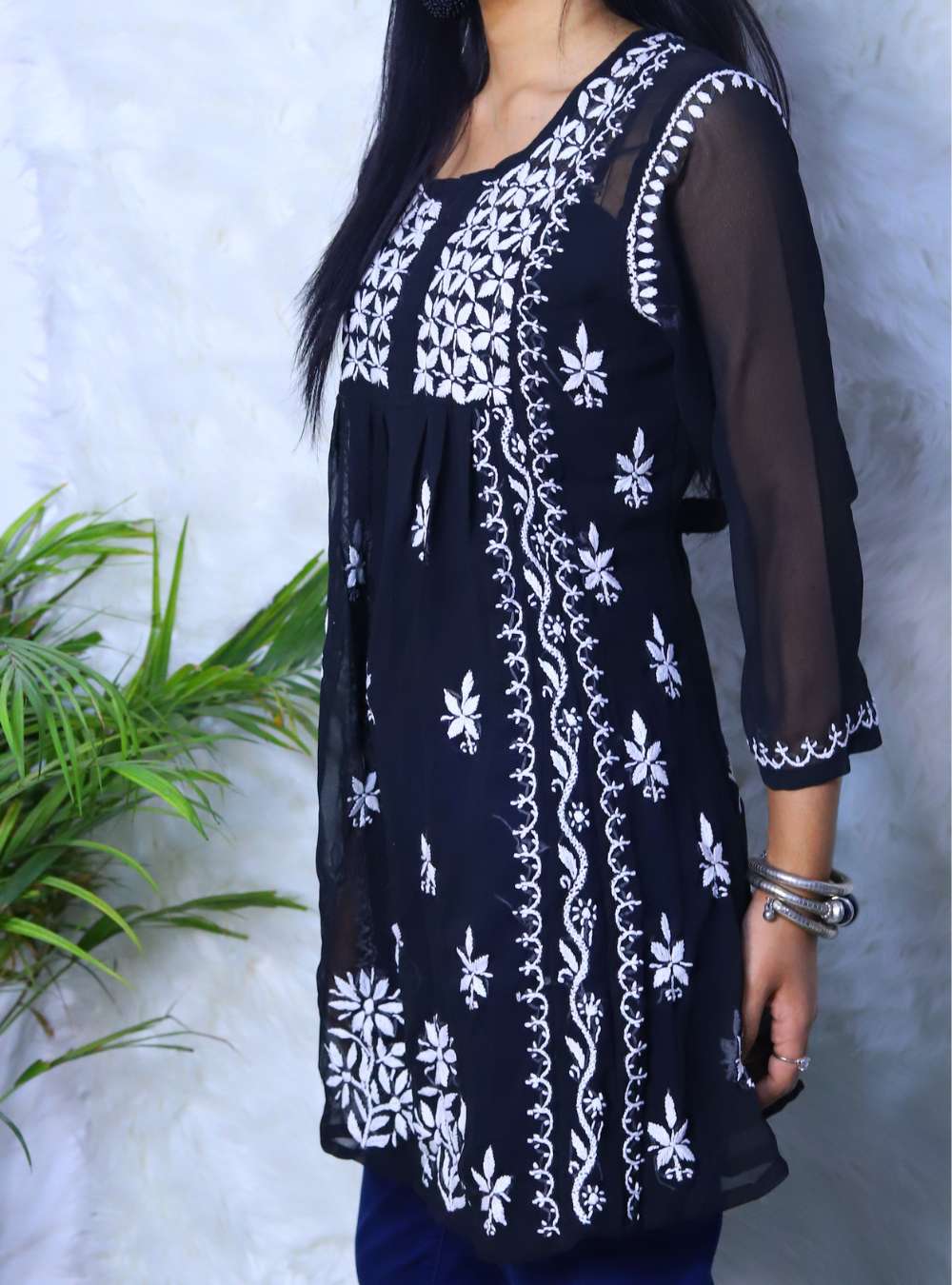 Buy Yellow & White Gala Boti Lucknowi Chikankari Casual Cotton Kurti Online  at Kiko Clothing