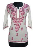 Cotton Chikankari Kurti White Online Hand Embroidery kurti white