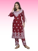 Chikan kurta set for women cotton Long Chikankari kurta pajama set