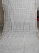 Chikankari Kota Cotton Saree with Blouse piece attached white saree