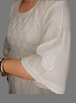 Chikankari Pure Cotton White Frock style kurta with side pocket Dyeable