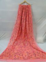Chikankari Georgette Peach saree with matching blouse piece attached Tepchi Work Multi thread
