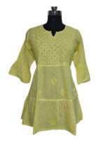 Pure Cotton yellow Chikankari tops for women short length kurti