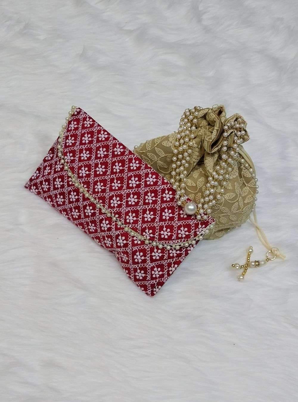 Women's Embroidered Clutch Purse Potli Bag Pouch Drawstring Bag Purse Potli