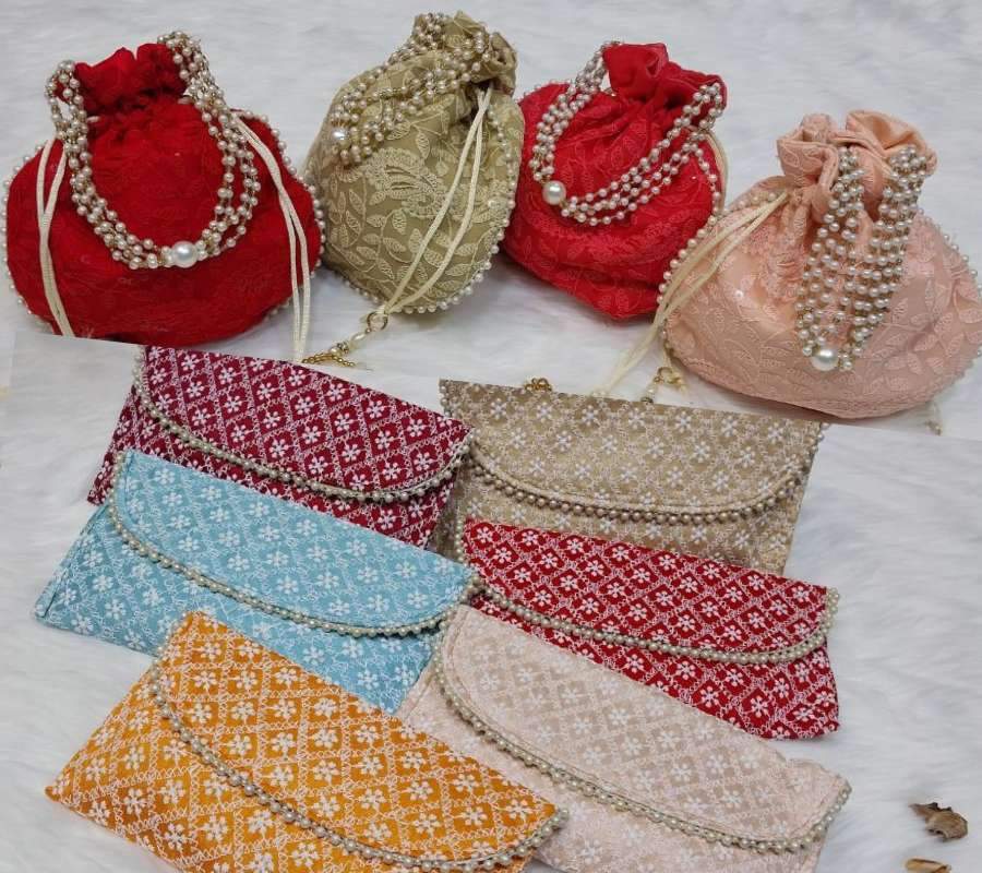 GoldGiftIdeas Flower Zari Embroidered Potli Bags for Ladies, Potli Pouches  for Return Gifts, Shagun Potli Clutch, Potli Bags for Baby Shower (Set of  5) : Amazon.in: Fashion