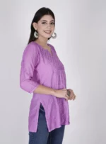 purple Original Pure Chanderi Short Chikan kurti for women