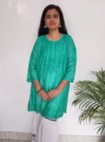 Pre-Dyed Pure Chanderi Chikankari short kurtas for Ladies Green