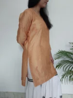 Pre-Dyed Pure Chanderi Chikankari short kurtas for Ladies Golden