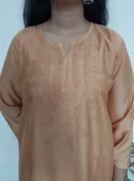 Pre-Dyed Pure Chanderi Chikankari short kurtas for Ladies Golden