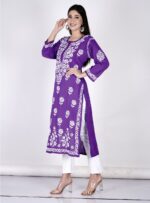 Stylish Chikankari Modal Long Kurti for women, Hand Embroidered Beautiful Dress Elegant Fashion Kurta